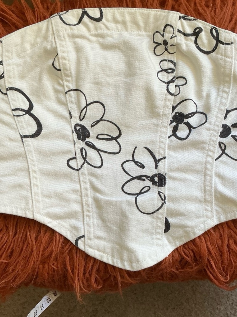 Reformation White Corset-Style Top with Black Floral Print
